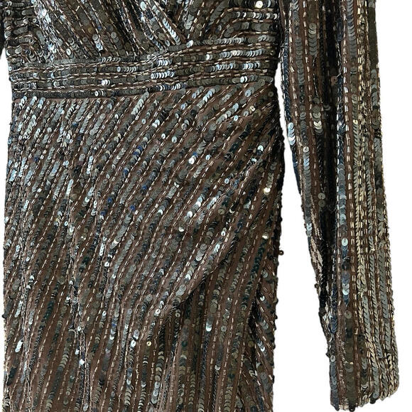 Mac Duggal 5379 High Slit Sequin Dress Long Sleeve Sz 4 Espresso Formal NWT $498 - Picture 7 of 9